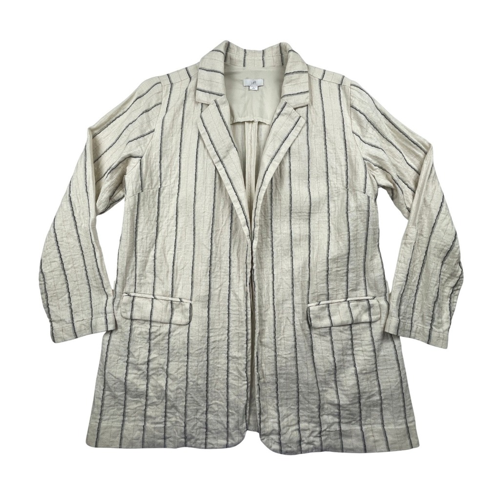 J.Jill Striped Linen Cotton Blazer Jacket S Petite Open Front Boyfriend Resort